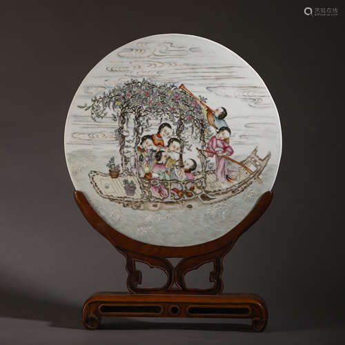 CHINESE PORCELAIN FAMILLE ROSE FLOWER TABLE SCREEN