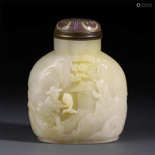 CHINESE JADE CARVED FIGURES LIDDED SNUFF BOTTLE