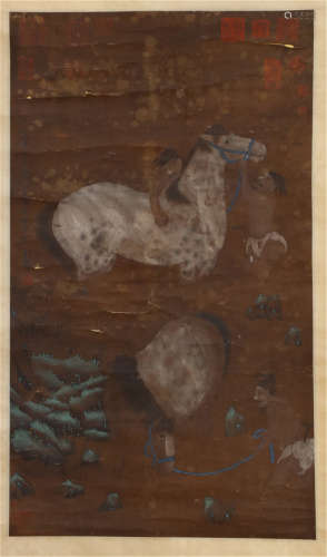 A CHINESE SCROLL PAINTING OF HORSE BY ZHAO ZIANG
