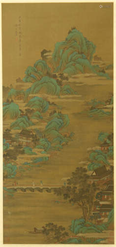 A CHINESE SCROLL PAINTING OF LANDSCAPE SIGNED BY YUAN JIANG