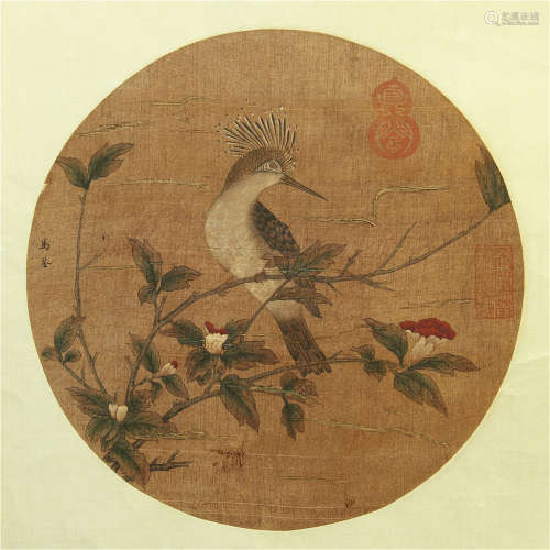 A CHINESE SCROLL PAINTING OF BIRD ON FLOWER BY MA QUAN
