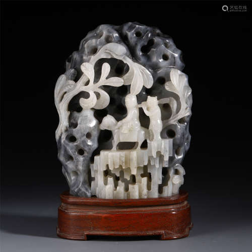 CHINESE CARVED JADE OPENWORK FIGURES TABLE ITEM