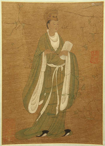 A CHINESE SCROLL PAINTING OF SCHOLAR FIGURE BY YI MING