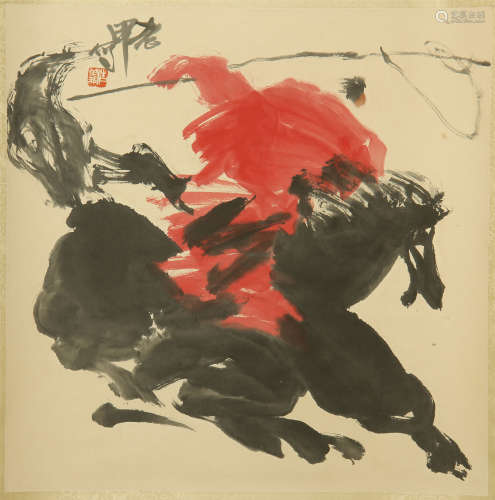A CHINESE SCROLL PAINTING OF HORSE INK ON PAPER