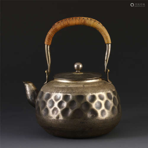 CHINESE BRONZE CARVED LONG HAND KETTLE