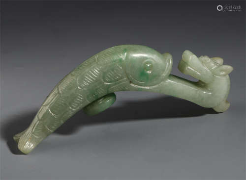 AN ANCIENT CHINESE JADEITE CARVED DRAGON BELT HOOK
