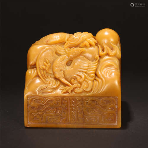 CHINESE TIANHUANG STONE CARVED DOUBLE PHOENIX SEAL