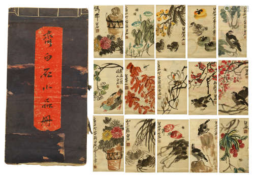 PAGES FIVETEEN OF CHINESE HANDWRITTEN FLOWER BIRD CALLIGRAPHY BY QI BAISHI