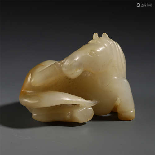 CHINESE ANCIENT JADE CARVED HORSE TABLE ITEM