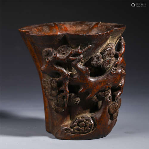 CHINESE ROSEWOOD CARVED FLOWER CUP