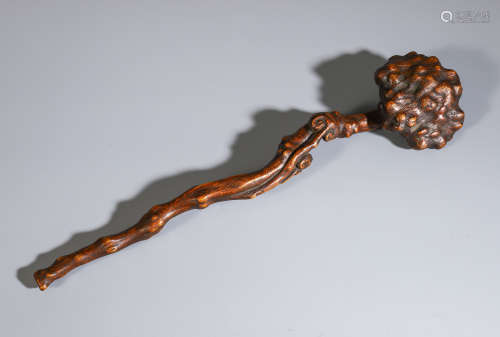 CHINESE AGALWOOD CARVED FLOWER RUYI SCEPTER