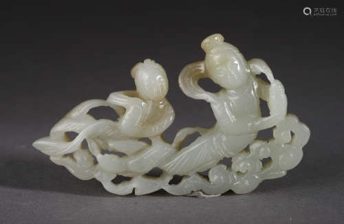CHINESE CARVED JADE OPENWORK FIGURES TABLE ITEM