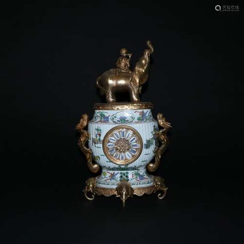 A French Gilt Bronze and Famille-Rose Glazed Porcelain Clock