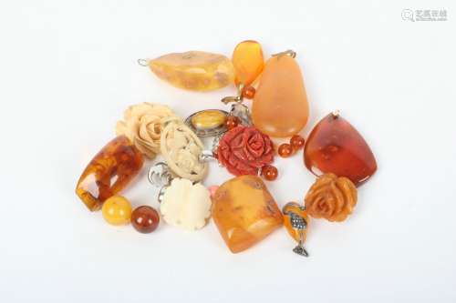 A Group of Chinese Carved Amber Jewelry