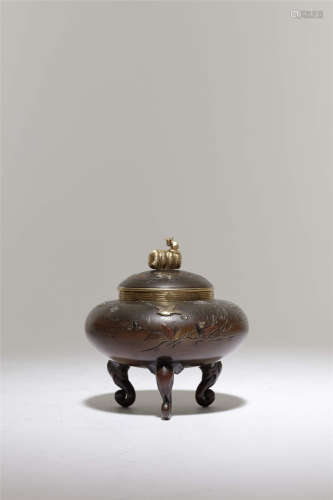 明治時期 熊谷造 銅錯金銀鼠鈕香爐