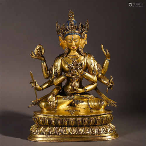 A CHINESE GILT BRONZE TIBETAN OF SIX …