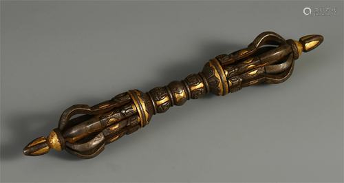 CHINESE TIBETAN BRONZE INLAID GILT BUD…