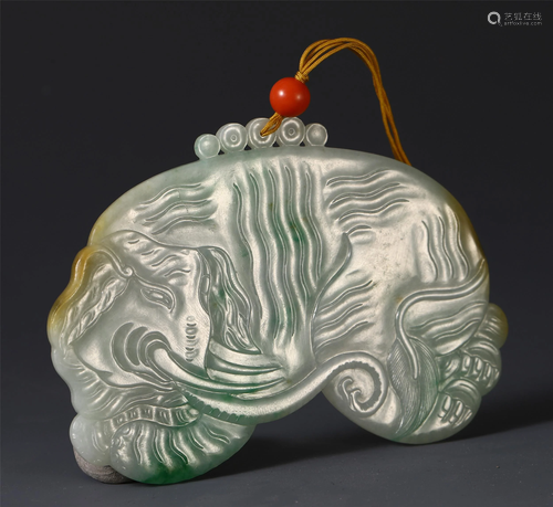 A CHINESE JADEITE CARVED ELEPHANT SHAP…