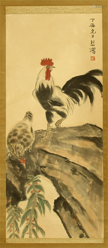 CHINESE SCROLL PAINTING OF ROOSTER …