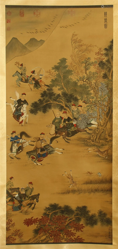 CHINESE SCROLL PAINTING OF WARRIORS …