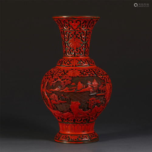 A FINELY CHINESE CINNABAR CARVED LAN…