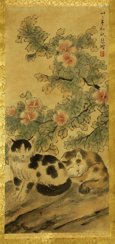 CHINESE SCROLL PAINTING OF TWIN CATS…