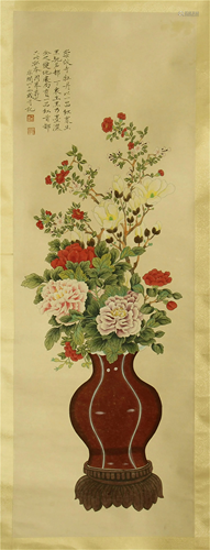 CHINESE SCROLL PAINTING OF FLOWERS I…