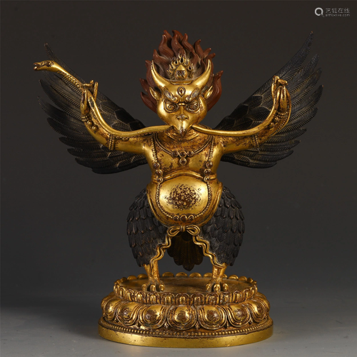 CHINESE TIBETAN GILT BRONZE STANDING …