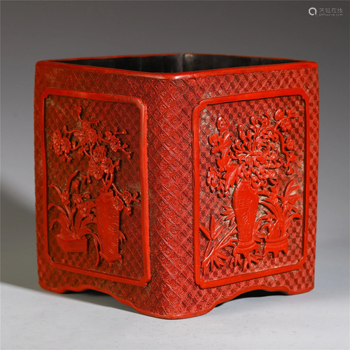 A FINELY CHINESE CINNABAR CARVED FLO…