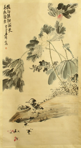 CHINESE SCROLL PAINTING OF FLOWER BL…