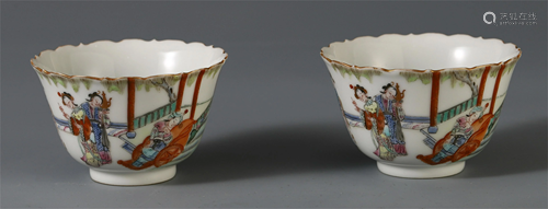 PAIR OF CHINESE ENAMEL FLOWER CUPS