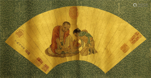 CHINESE FAN SCROLL PAINTING WITH …