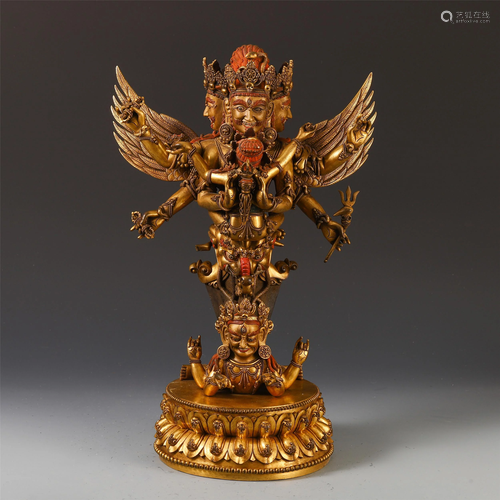 A LARGE CHINESE TIBETAN GILT BROZE AVAL…