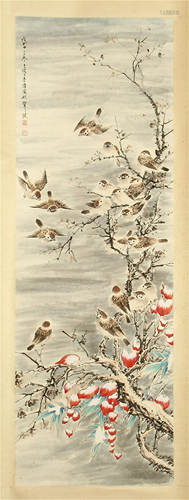 CHINESE SCROLL PAINTING OF BIRDS ON T…