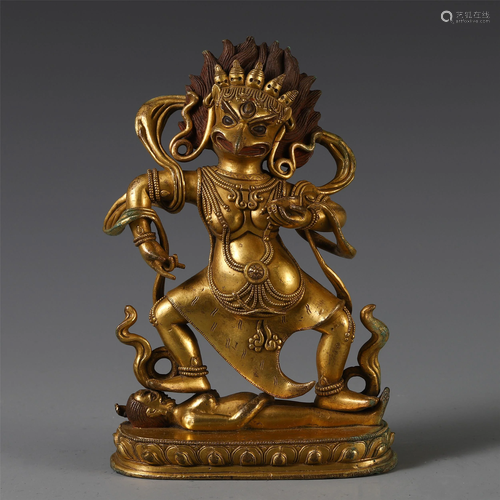 A CHINESE TIBETAN GILT BRONZE STANDING …