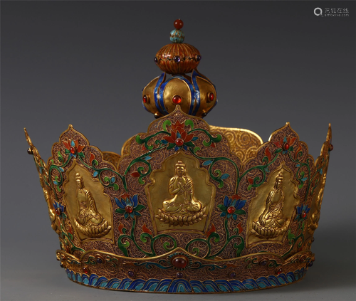 A CHINESE GILT SILVER BUDDHA CORONE…