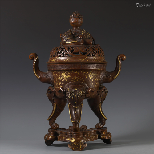 A CHINESE BRONZE INLAID GILT DOUBLE HAN…