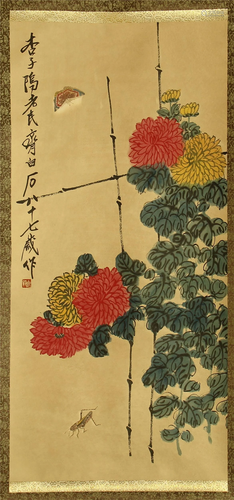 CHINESE SCROLL PAINTING OF FLOWERS A…