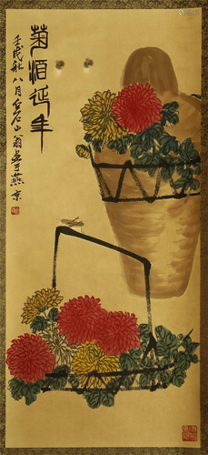 CHINESE SCROLL PAINTING OF CHRYSANT…