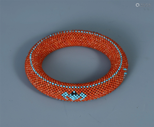 CHINESE CORAL BEAD AGALWOOD BANGLE