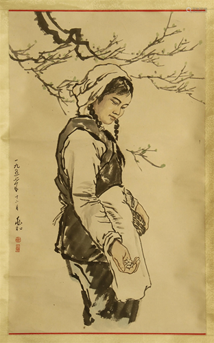 CHINESE SCROLL PAINTING OF FIGURE UN…