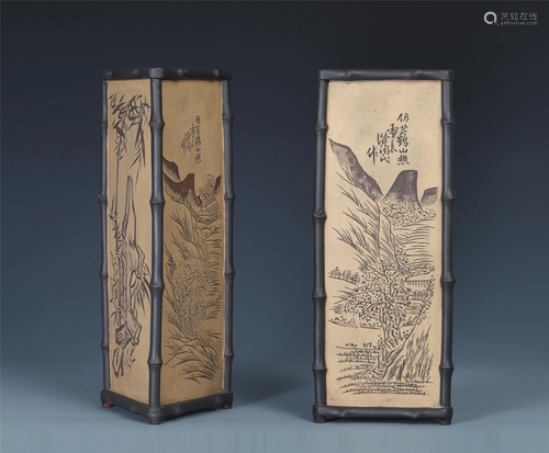 A PAIR OF CHINESE BAMBOOCARVING INLAI…