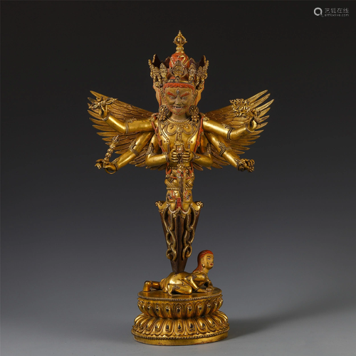 A LARGE CHINESE GILT BRONZE TIBETAN BU…