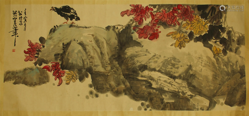 CHINESE SCROLL PAINTING OF EAGLE ON …