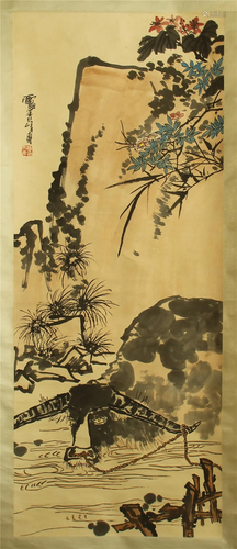 CHINESE SCROLL PAINTING OF FLOWERS …