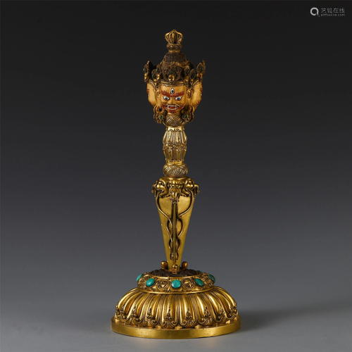 A CHINESE GILT BRONZE INLAID TURQUOI…