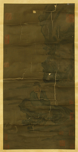 CHINESE SCROLL PAINTING OF SCHOLAR …