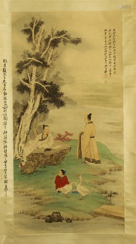 CHINESE SCROLL PAINTING OF SCHOLARS …