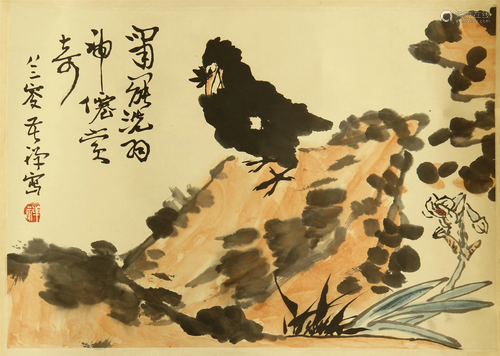 CHINESE SCROLL PAINTING OF EAGLE ON …