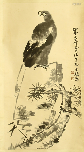 CHINESE SCROLL PAINTING OF EAGLE ON …